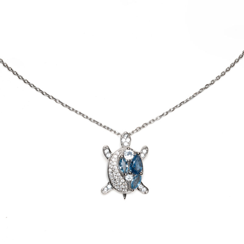 Silberkette mit elegantem blauen Schildkröten-Anhänger